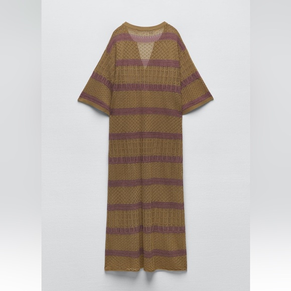 Zara LONG KNIT KAFTAN DRESS. Ocher Color. Size XS-S. New with Tags. - Picture 6 of 7